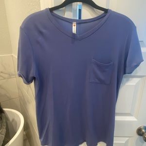 Blue. Short sleeved shirt.